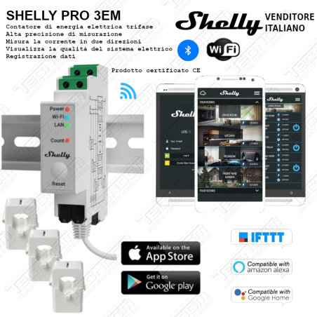 Misuratore consumi WiFi impianti TRIFASE Shelly PRO 3EM