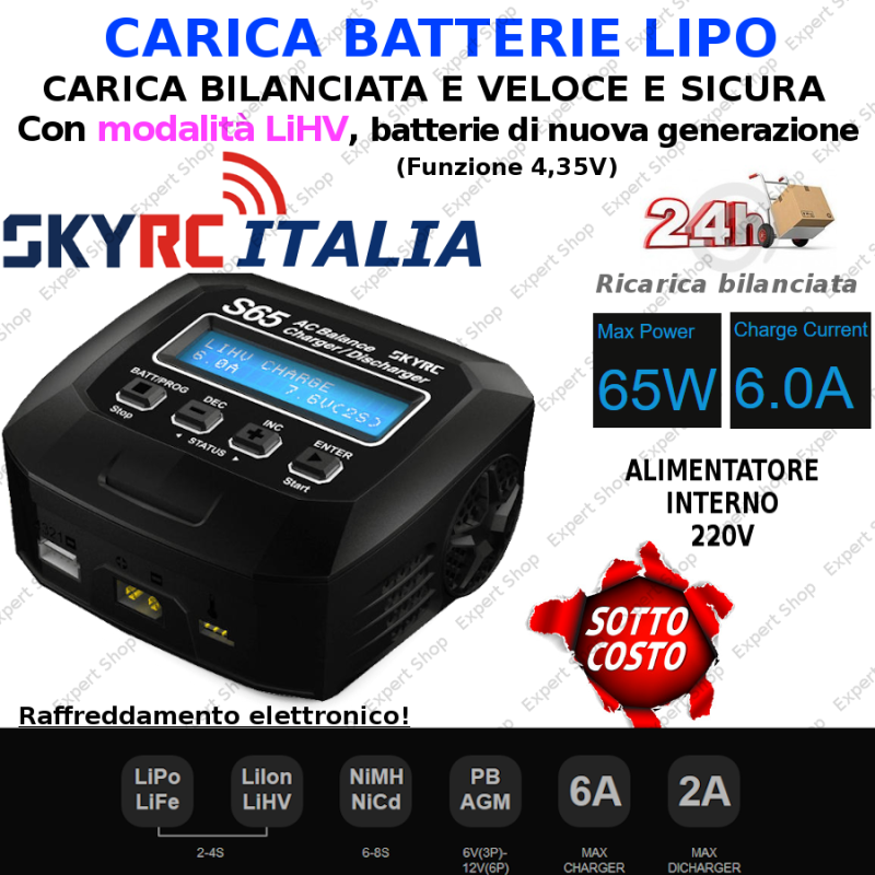 SKYRC S65 CARICABATTERIE LIPO LiHV LiFe Lifepo4 BATTERIE LITIO