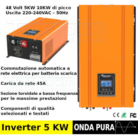 Inverter 48V 5kW con regolatore di carica 45A fotovoltaico offgrid